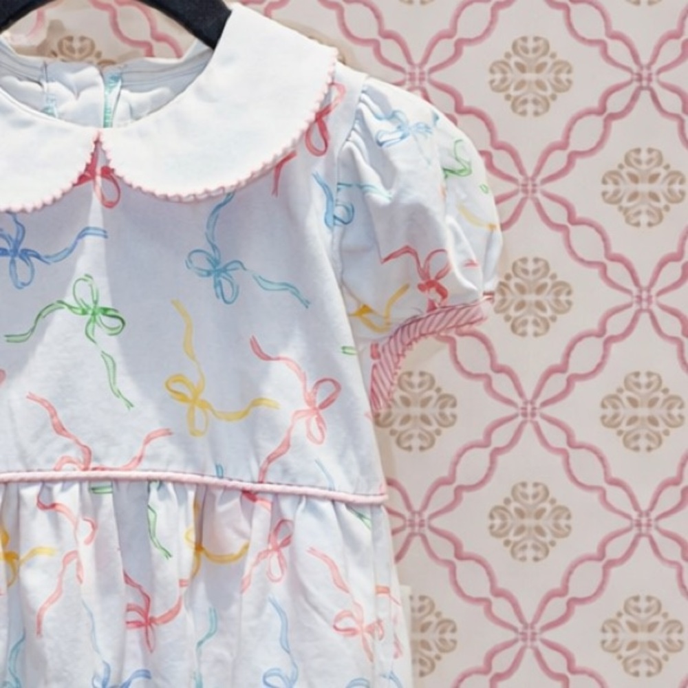 Shrimp & Grits Kids Serendipity Pastel Bows Bubble Peter Pan collar Size 3T - Picture 3 of 8
